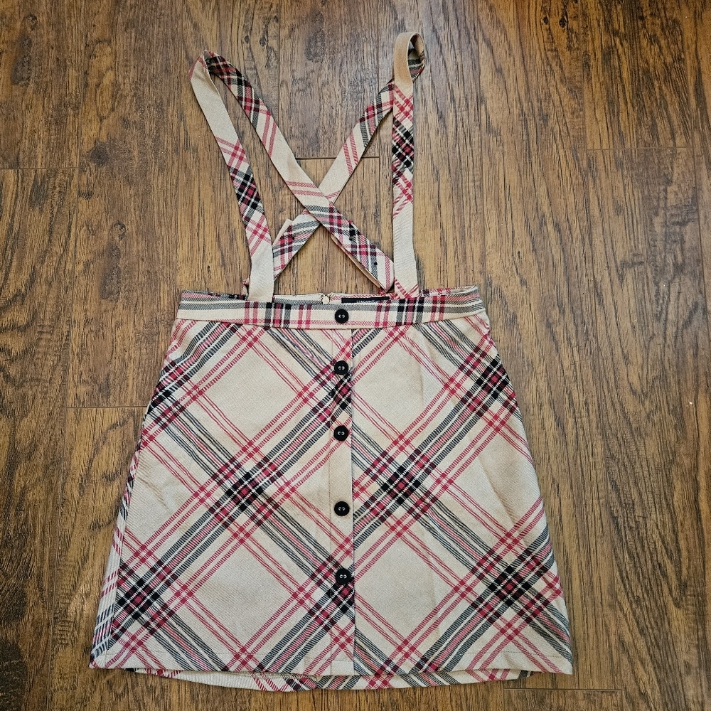 Forever 21 Plaid Suspender Skirt, Overall Dress, Sz M